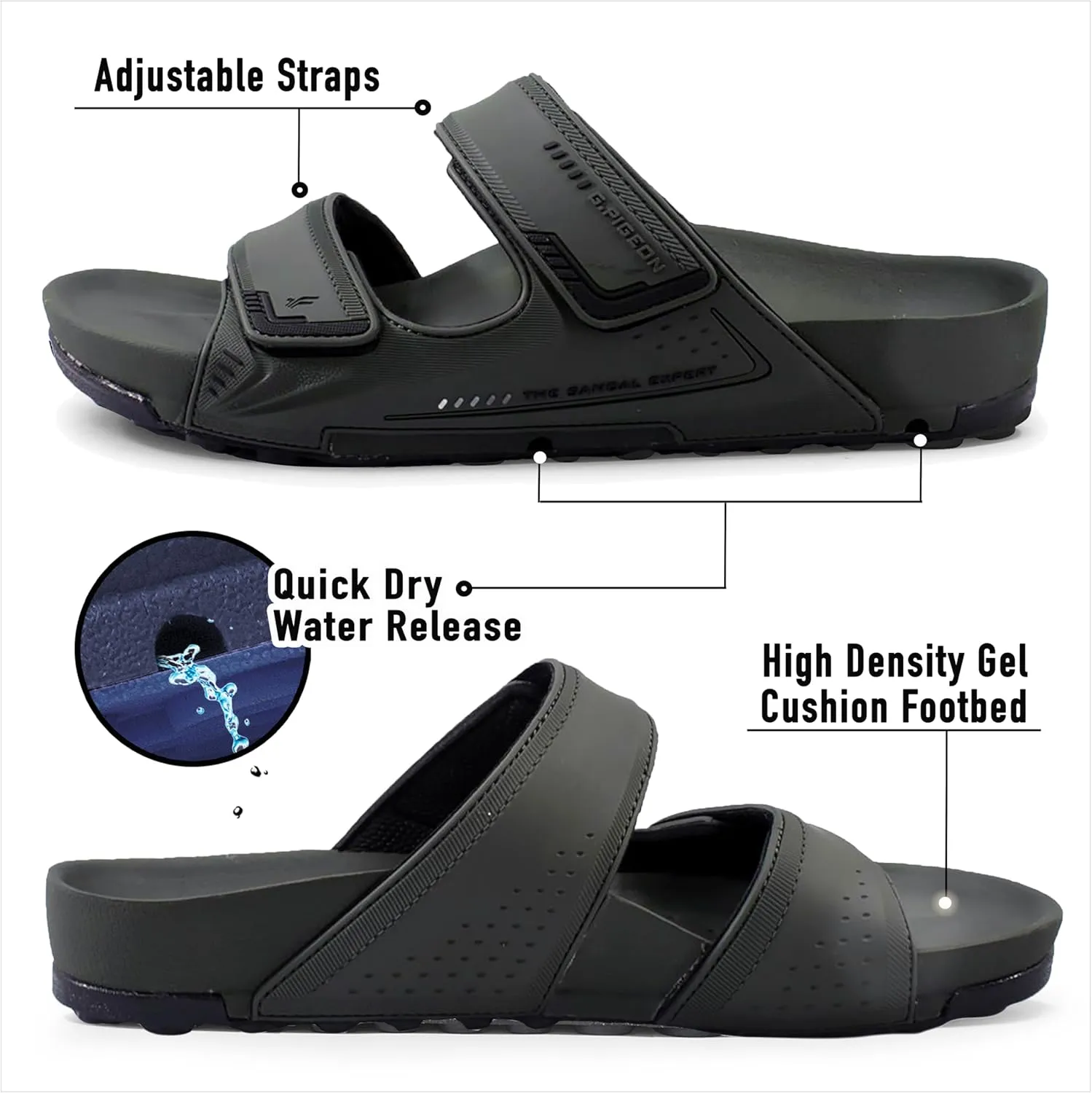 PIRO Unisex Orthoheel High Density Gel Slide Sandals Water Release Sole