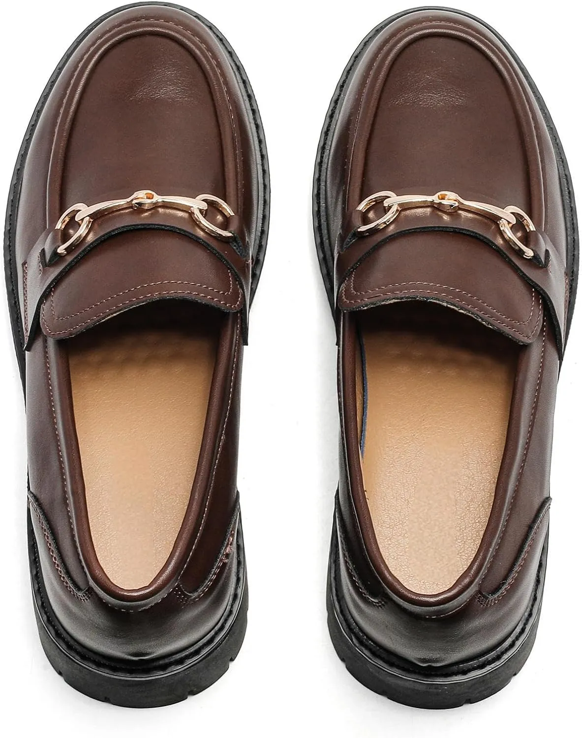Platform Chunky Lug Sole Loafers for Women Slip On Faux Leather