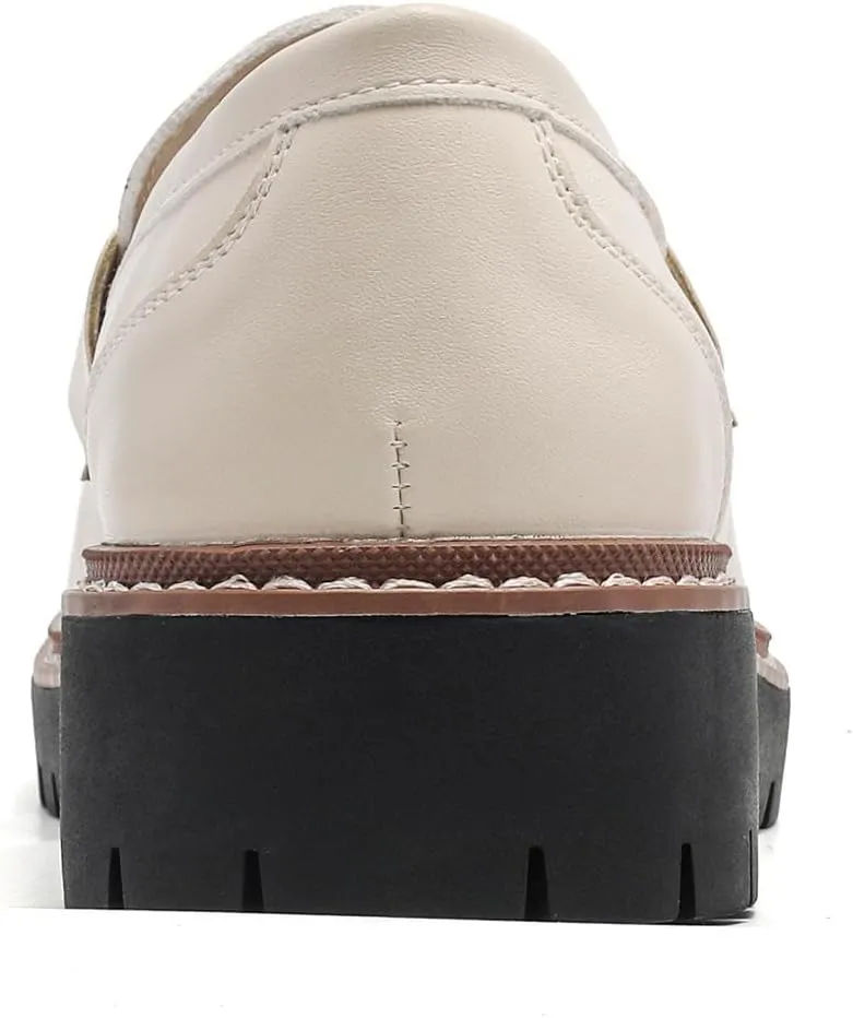 Platform Chunky Lug Sole Loafers for Women Slip On Faux Leather