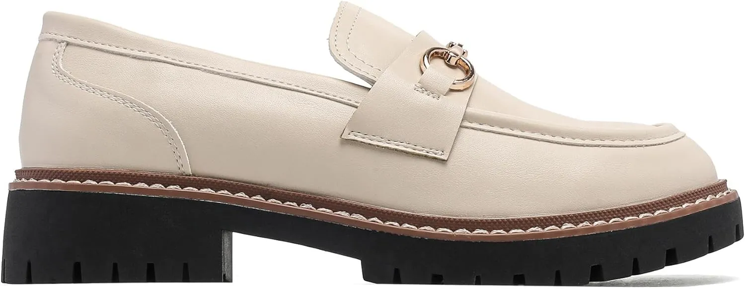 Platform Chunky Lug Sole Loafers for Women Slip On Faux Leather