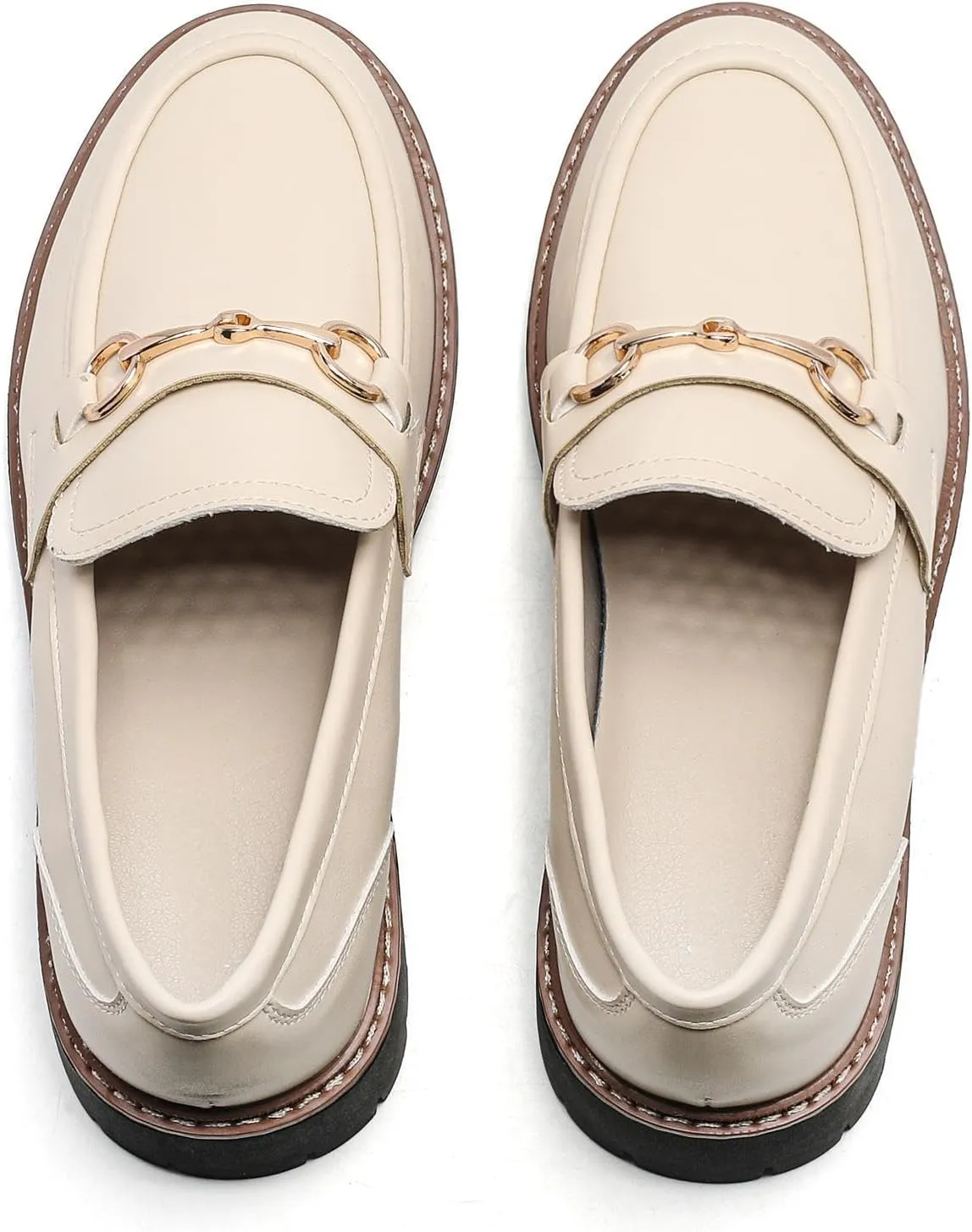 Platform Chunky Lug Sole Loafers for Women Slip On Faux Leather