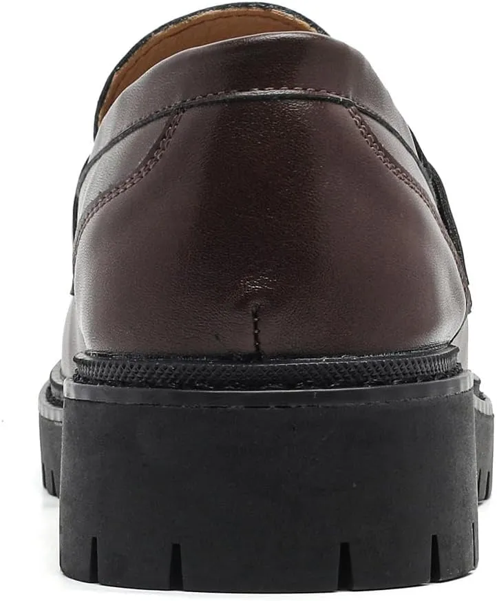 Platform Chunky Lug Sole Loafers for Women Slip On Faux Leather