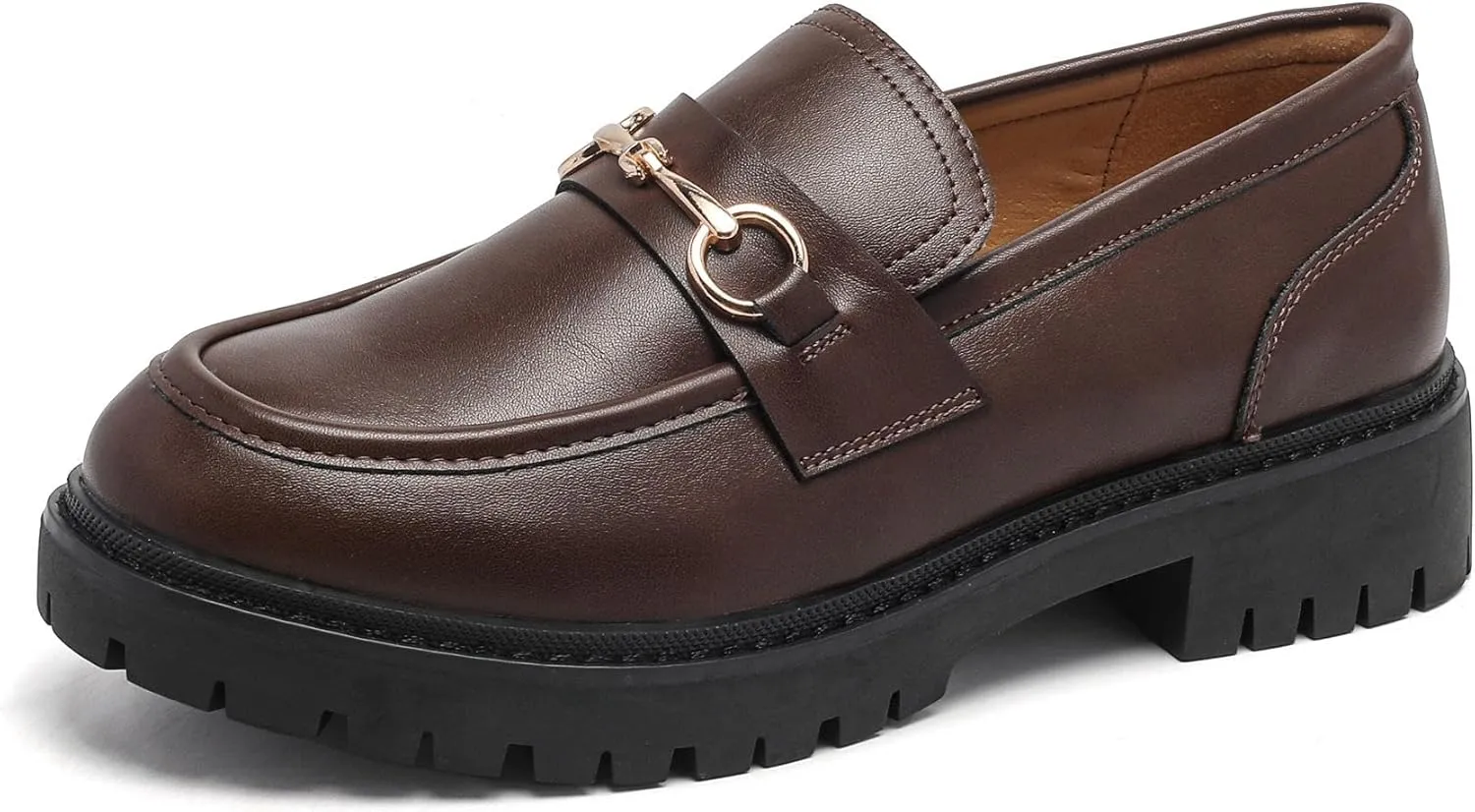 Platform Chunky Lug Sole Loafers for Women Slip On Faux Leather