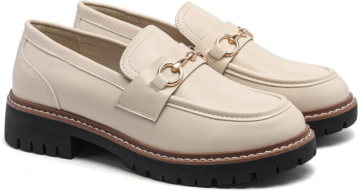 Platform Chunky Lug Sole Loafers for Women Slip On Faux Leather