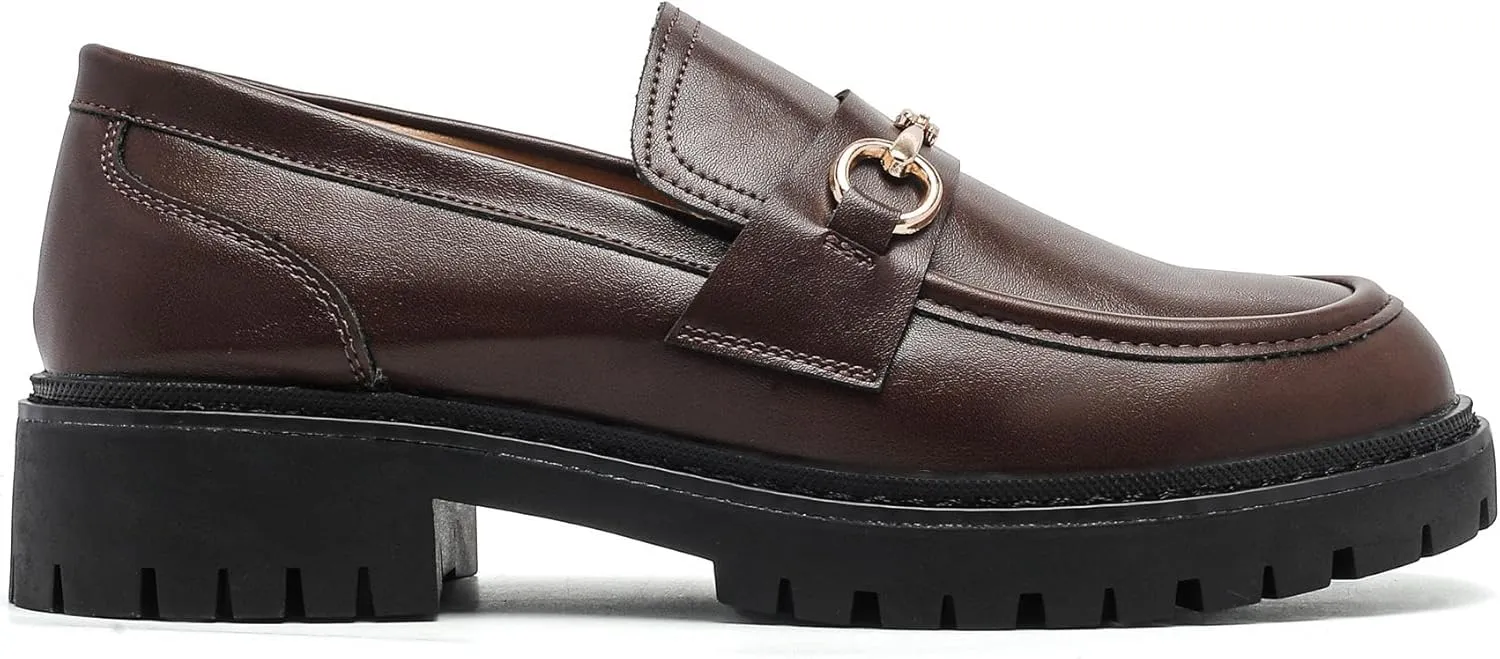 Platform Chunky Lug Sole Loafers for Women Slip On Faux Leather