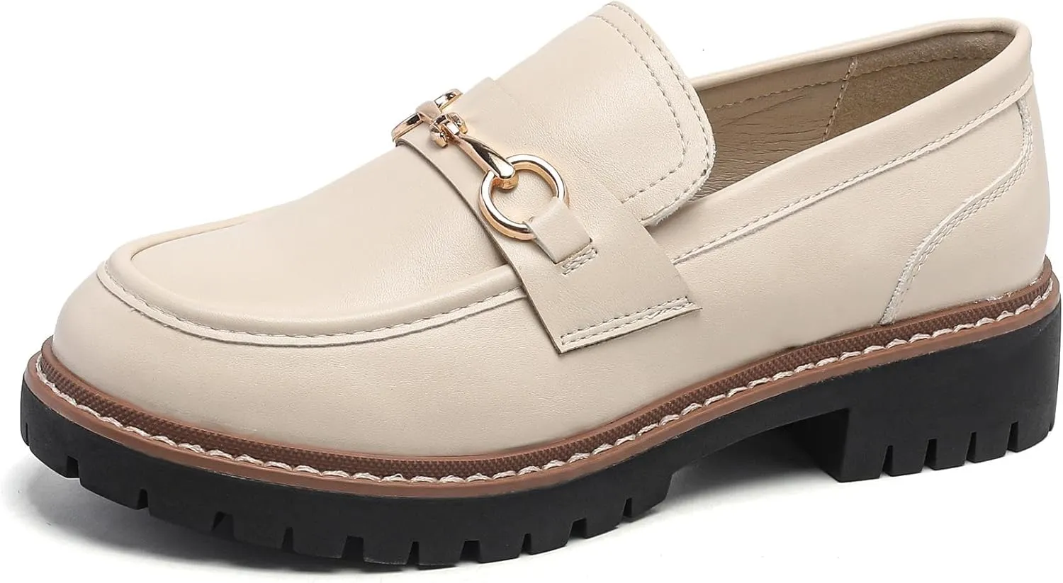 Platform Chunky Lug Sole Loafers for Women Slip On Faux Leather