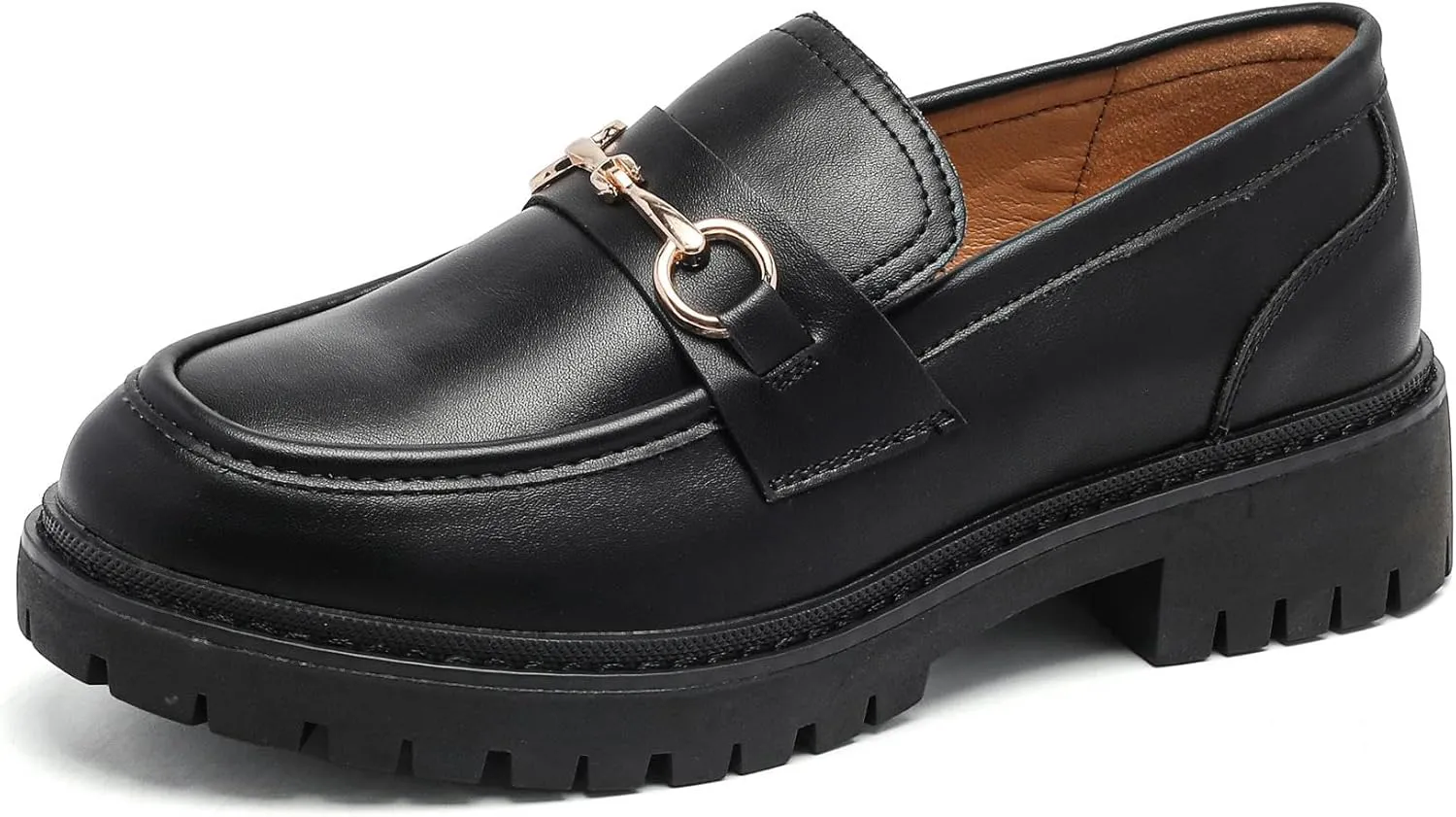 Platform Chunky Lug Sole Loafers for Women Slip On Faux Leather