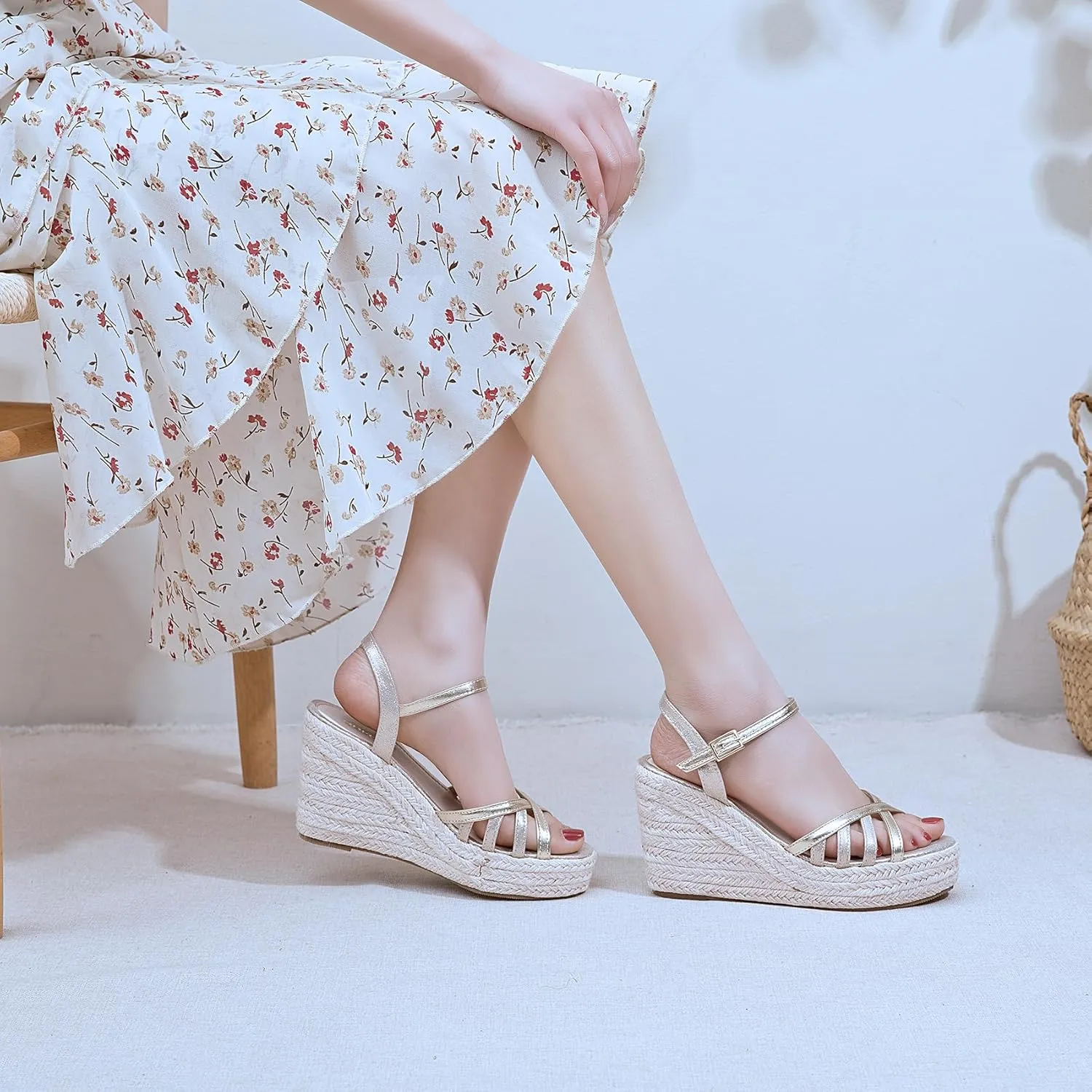 Platform High Heels Medium Width Comfortable Wedge Sandals for Women Dressy Espadrilles Wedding Summer