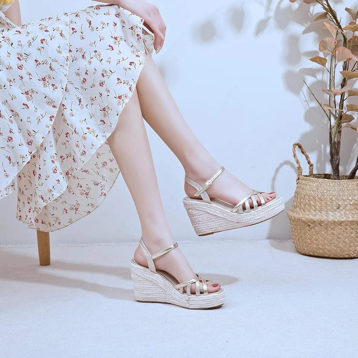 Platform High Heels Medium Width Comfortable Wedge Sandals for Women Dressy Espadrilles Wedding Summer
