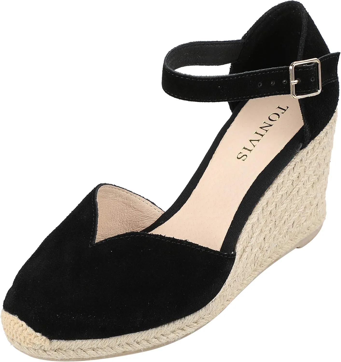 Platform Wedges Sandals for Women, 3" Wedge, Ankle-Strap, Cap Toe, Summer Espadrilles Heel Shoes