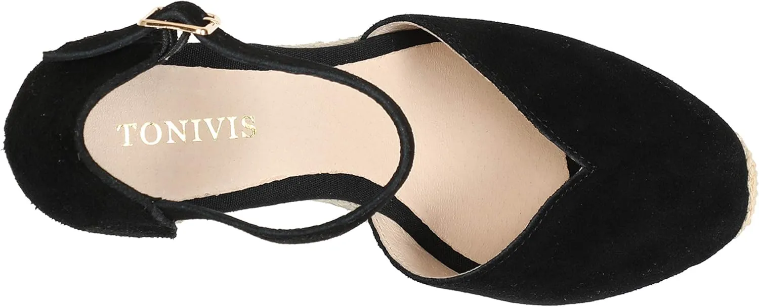 Platform Wedges Sandals for Women, 3" Wedge, Ankle-Strap, Cap Toe, Summer Espadrilles Heel Shoes
