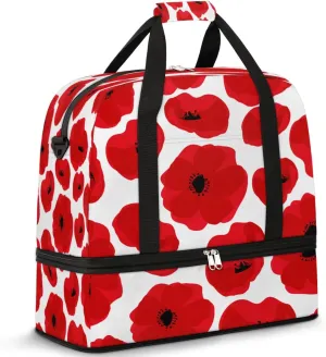 Poppy Petal Pattern Sports Gym Bag with Shoes Compartment Foldable Travel Duffel Bag Dry Wet Separated Sports Tote Workout Weekender Overnight Bag for Women Yoga Dance Work Training Handbag