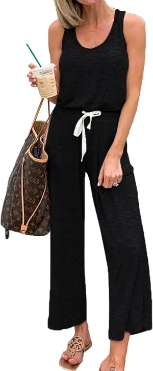 PRETTYGARDEN One Piece Jumpsuits for Women 2025 Summer Casual Drawstring Sleeveless Tank Romper Beach Vacation Outfits