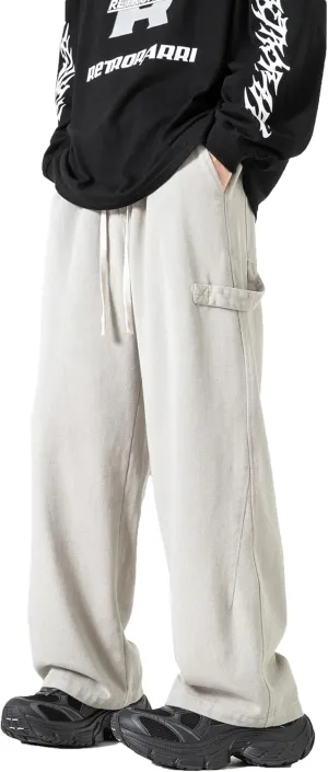 PRIJOUHE Men's Baggy Cargo Pants Casual Loose Fit Wide Leg Pants with Elastic Drawstring Waist