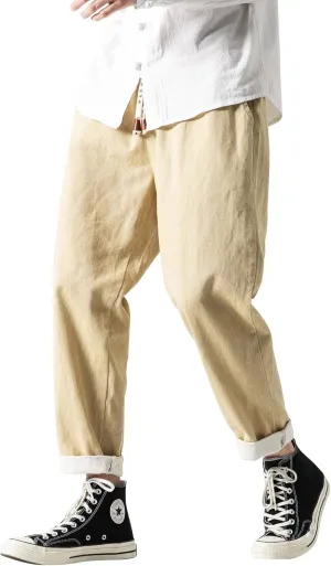 PRIJOUHE Mens Elastic Waist Drawstring Jeans Casual Stretchy Regular Fit Tapered Leg Distressed Jeans Pants