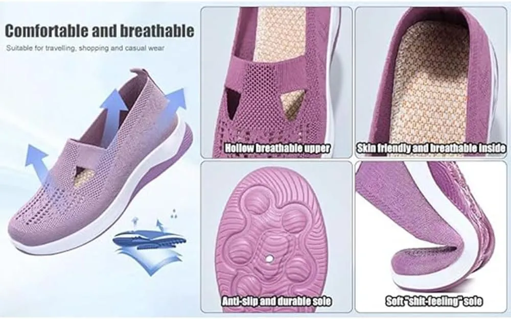 Puissance Knitted Sneakers, Women's Comfortable Breathable Knitted Sneakers, Soft Sole Platform Walking Shoes