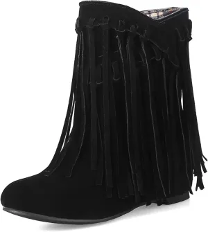 Purubylley Women's Fashion Fringe Western Cowboy Boots Ankle Boots Cowgirl Boots Tassel Boots Pull on Chunky Block Low Heel Cowgirls Ankle Booties