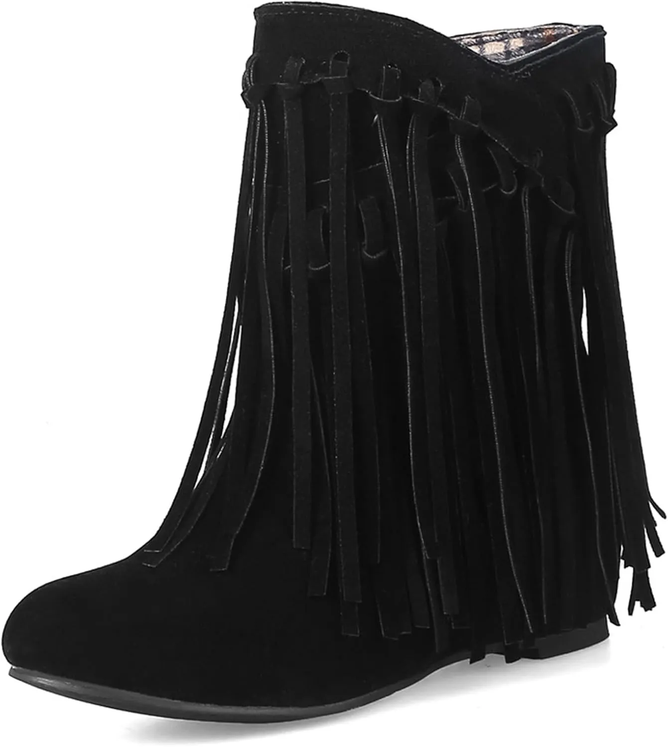 Purubylley Women's Fashion Fringe Western Cowboy Boots Ankle Boots Cowgirl Boots Tassel Boots Pull on Chunky Block Low Heel Cowgirls Ankle Booties