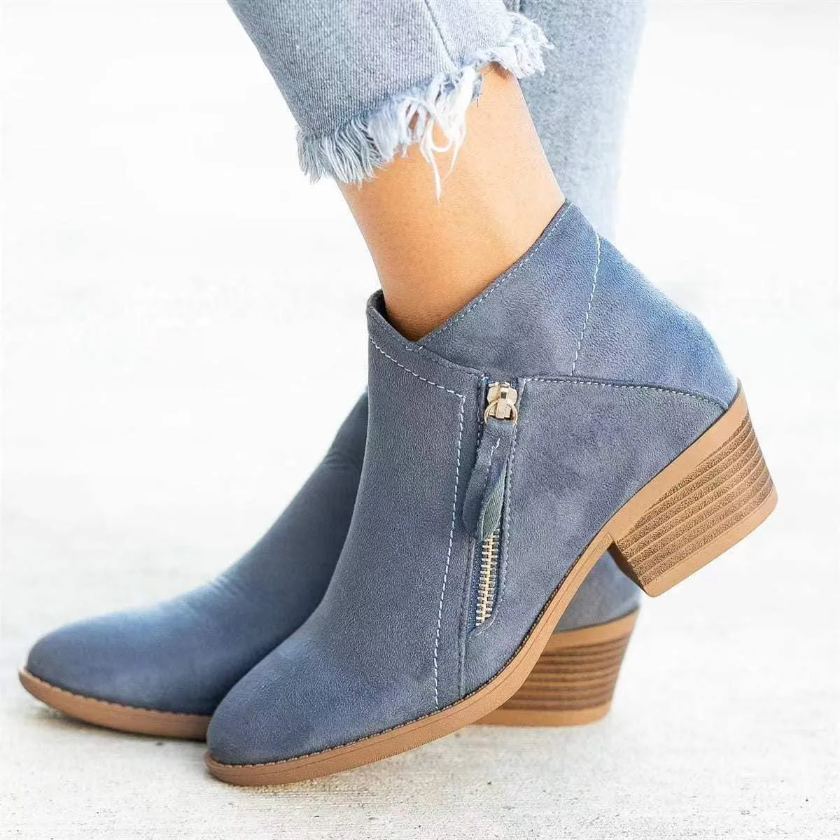 Purubylley Womens Wedge Ankle Boots Round Head Braided Fringe Western Heeled Fall Booties Dress Shoes,Winter Warm Fashionable Western Outdoor Short Boots with Zipper