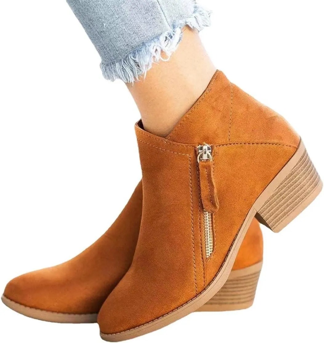 Purubylley Womens Wedge Ankle Boots Round Head Braided Fringe Western Heeled Fall Booties Dress Shoes,Winter Warm Fashionable Western Outdoor Short Boots with Zipper