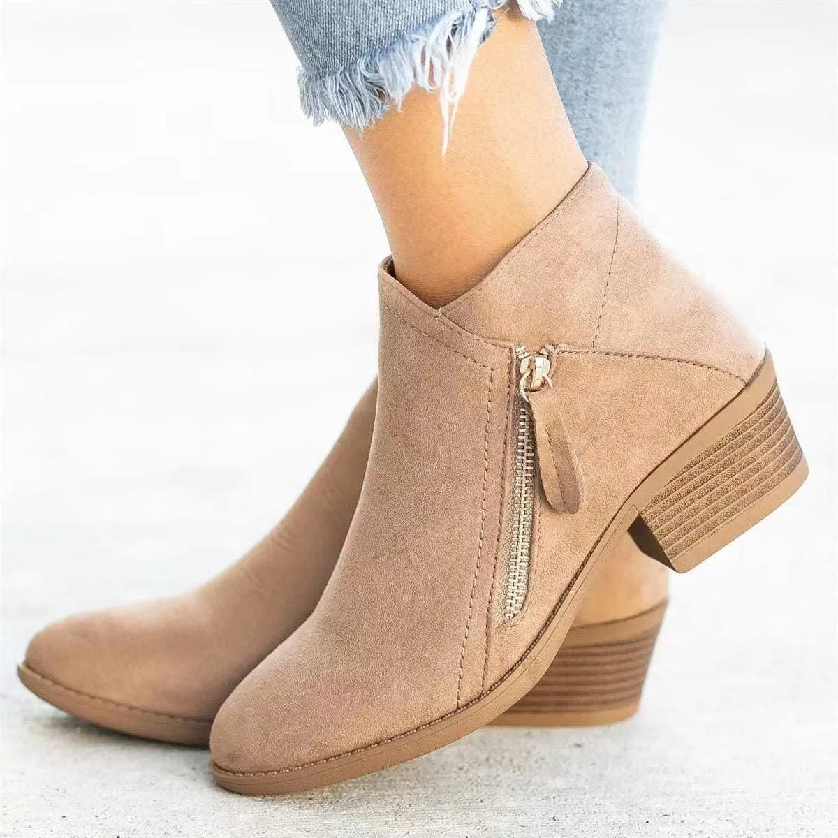 Purubylley Womens Wedge Ankle Boots Round Head Braided Fringe Western Heeled Fall Booties Dress Shoes,Winter Warm Fashionable Western Outdoor Short Boots with Zipper