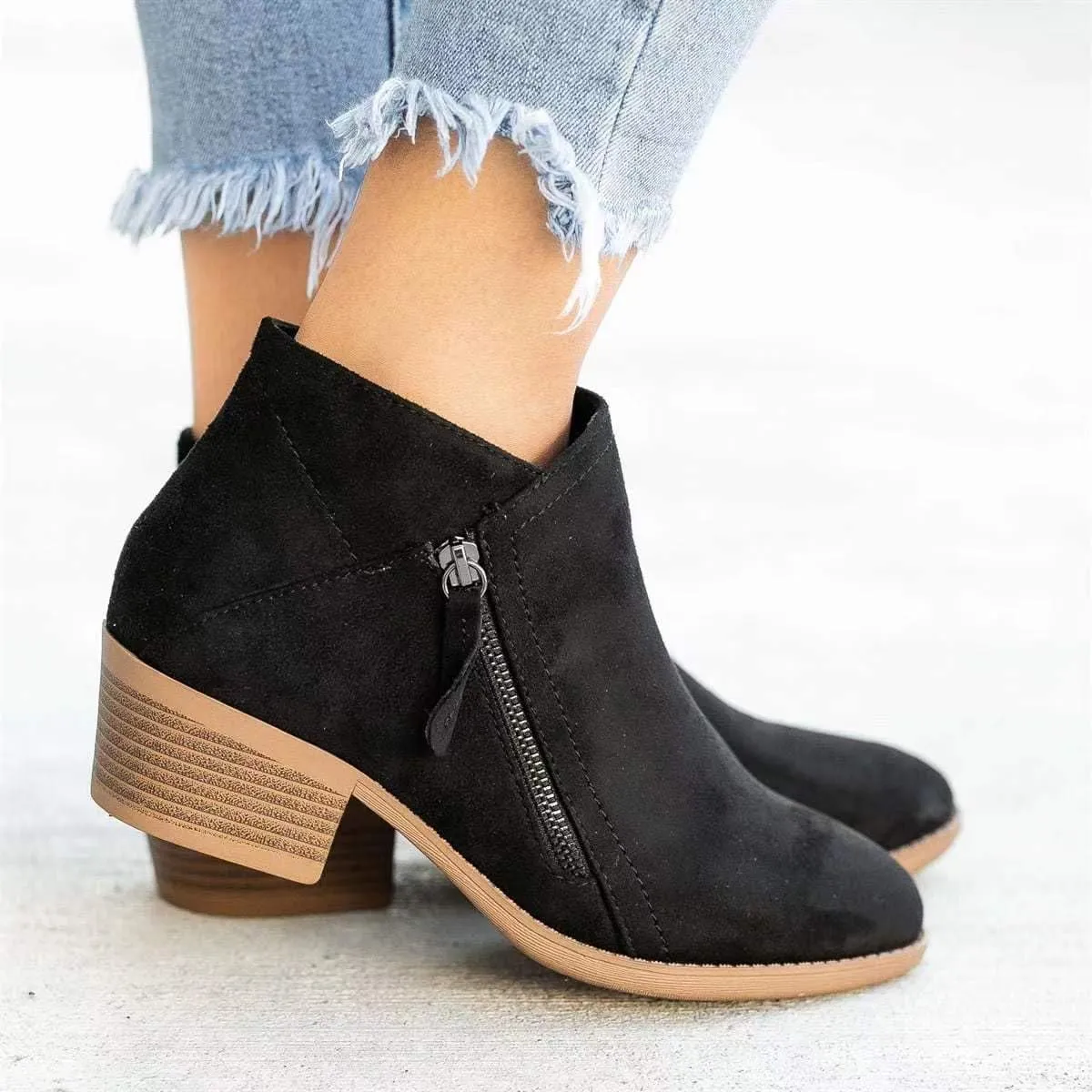 Purubylley Womens Wedge Ankle Boots Round Head Braided Fringe Western Heeled Fall Booties Dress Shoes,Winter Warm Fashionable Western Outdoor Short Boots with Zipper