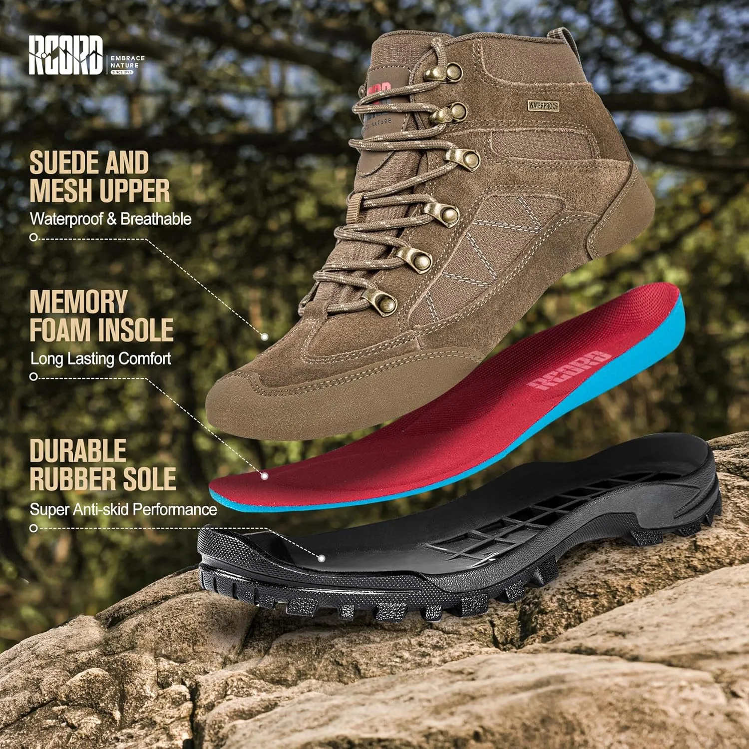 R CORD Hiking Boots Women Waterproof Non-Slip Womens Hiking Shoes Comfortable Outdoor Womens Hiking Boots Walking Boots Hiking Shoes Women