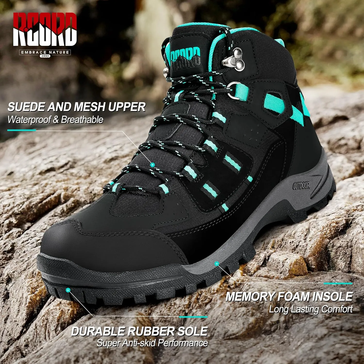 R CORD Hiking Boots Womens Walking Boots for Outdoor Womens Hiking Boots Waterproof Non-Slip Hiking Shoes Womens Comfortable Womens Hiking Shoes