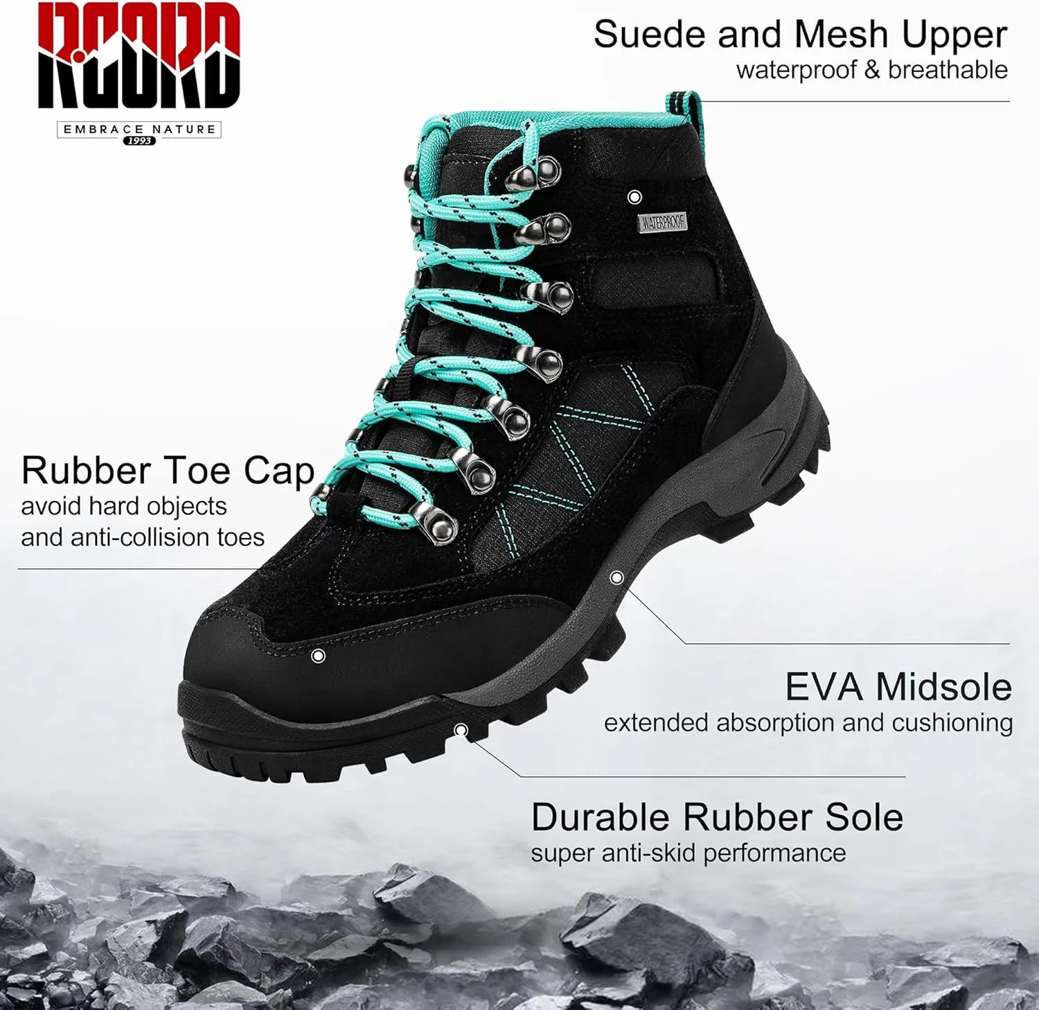 R CORD Hiking Boots Womens Waterproof Outdoor Womens Hiking Boots Trekking Camping Trail Boots