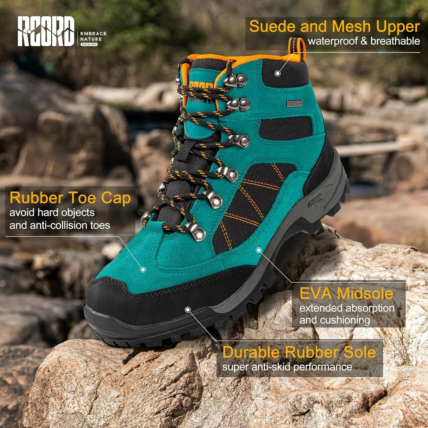 R CORD Hiking Boots Womens Waterproof Outdoor Womens Hiking Boots Trekking Camping Trail Boots