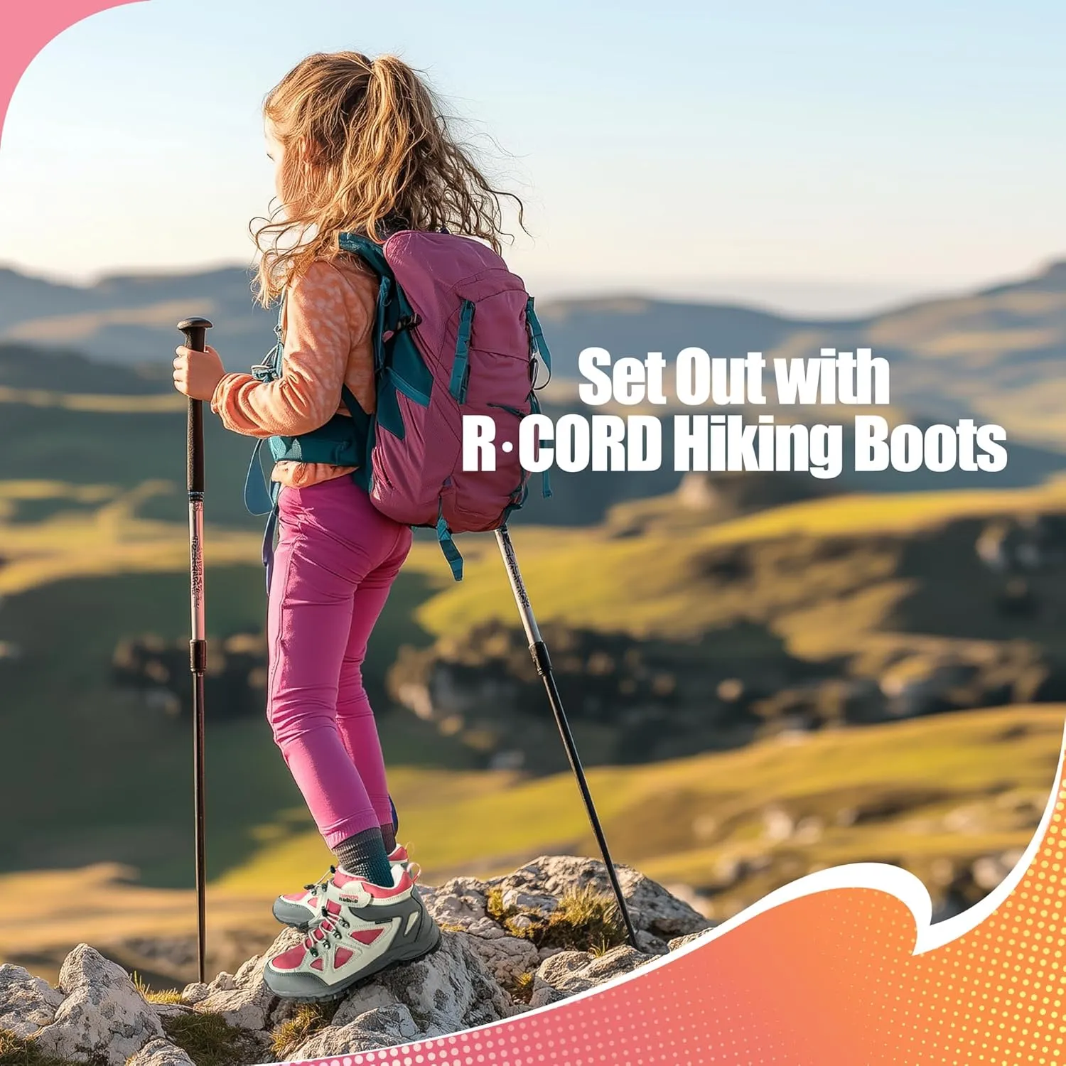 R CORD Kids Hiking Boots Waterproof & Breathable, Durable TPR Traction Outsole, Anti-Skid, Athletic Drawstring Closure, Unisex, Purple, Little Kid, Hiking, Sports