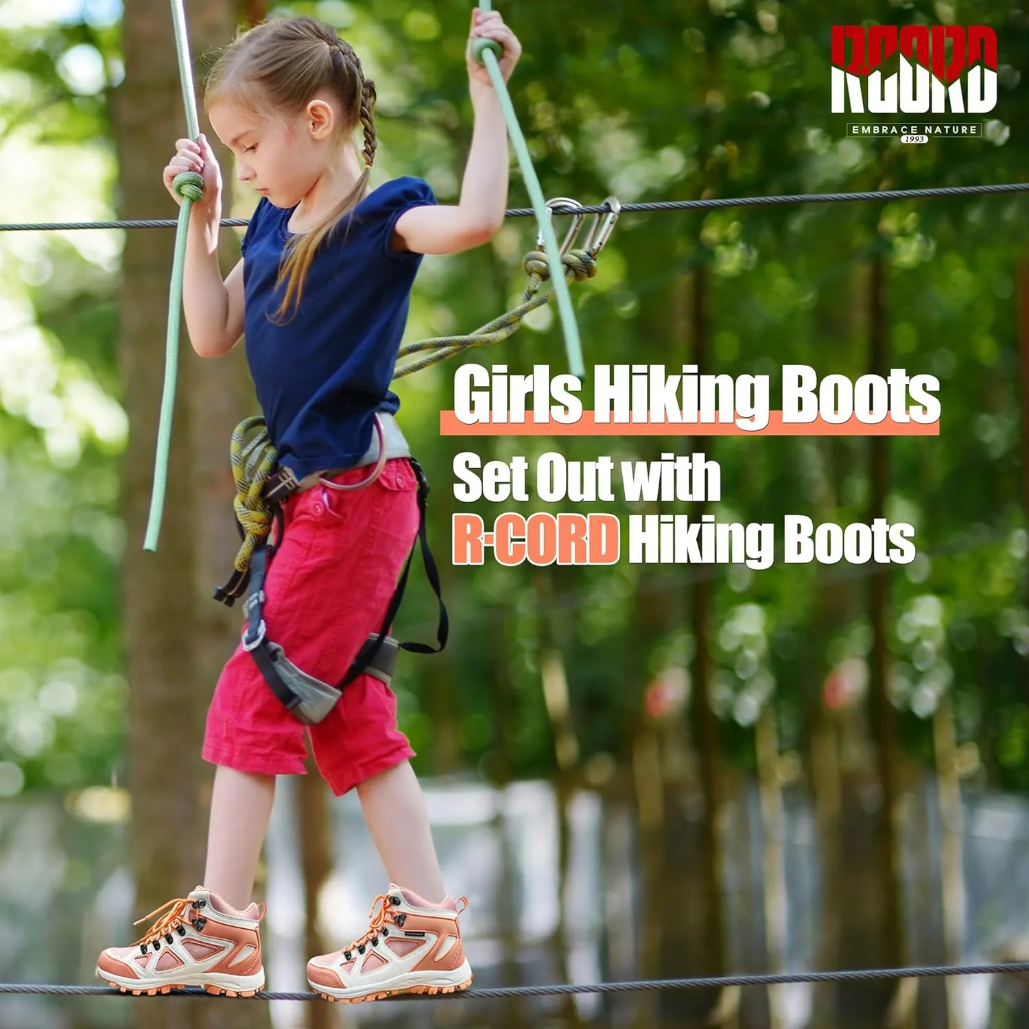 R CORD Kids Hiking Boots Waterproof Durable TPR Traction Outsole Anti-Skid Athletic Lace Up Hiking Shoes for Outdoor Adventure