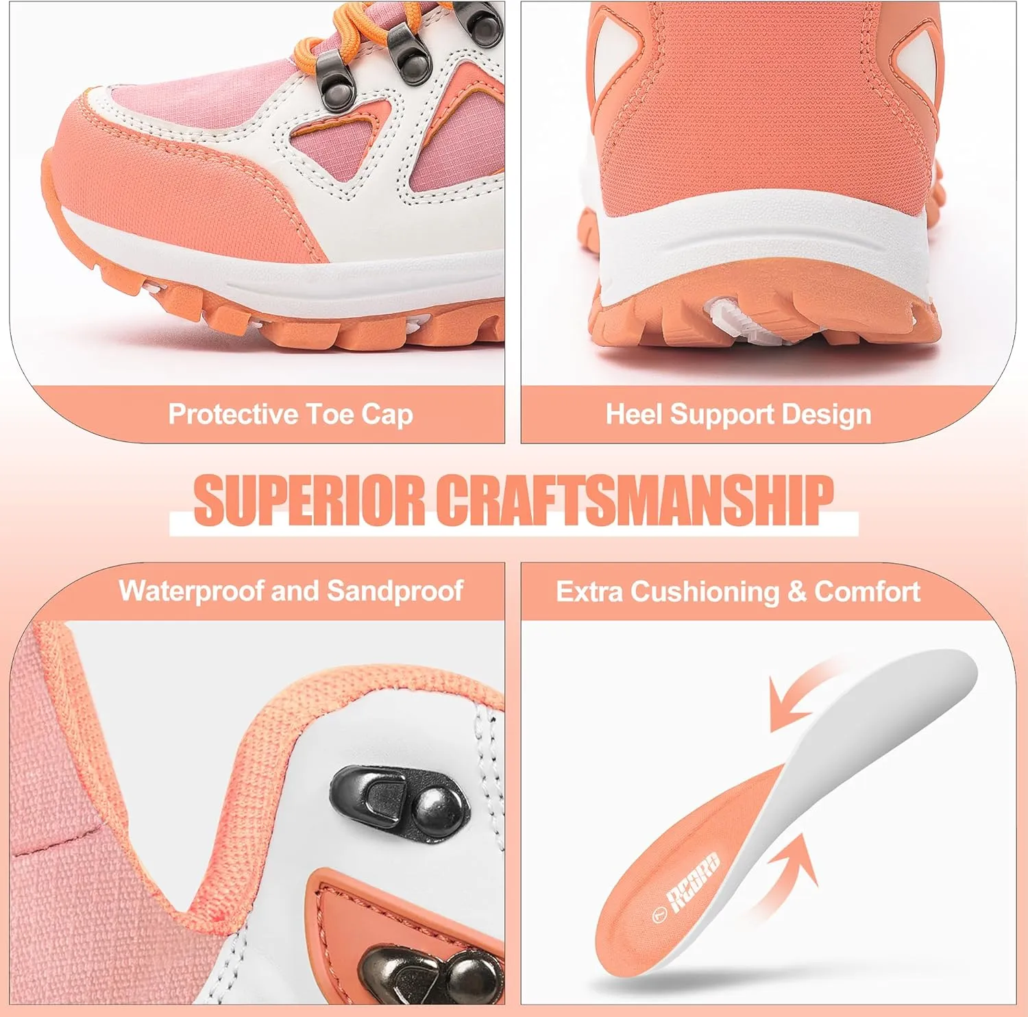 R CORD Kids Hiking Boots Waterproof Durable TPR Traction Outsole Anti-Skid Athletic Lace Up Hiking Shoes for Outdoor Adventure