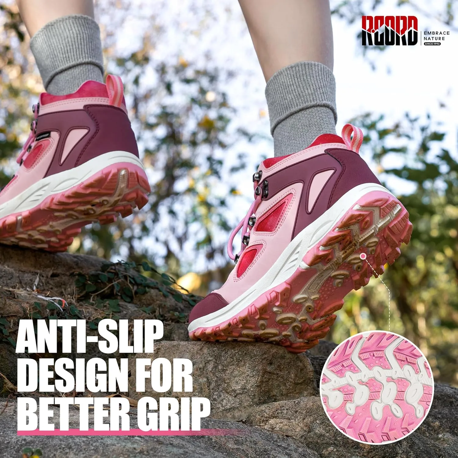 R CORD Kids Hiking Boots Waterproof Durable TPR Traction Outsole Anti-Skid Athletic Lace Up Hiking Shoes for Outdoor Adventure