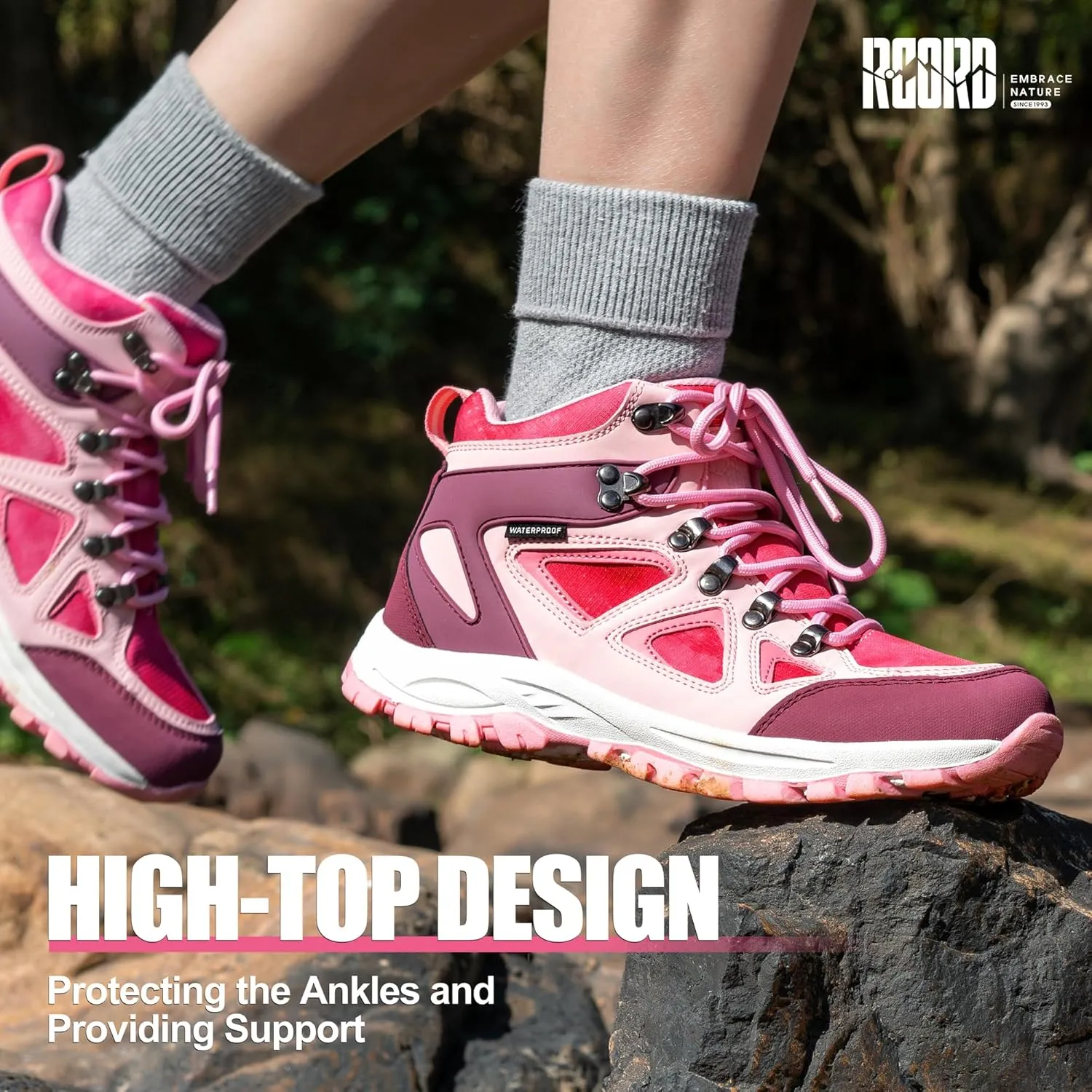 R CORD Kids Hiking Boots Waterproof Durable TPR Traction Outsole Anti-Skid Athletic Lace Up Hiking Shoes for Outdoor Adventure
