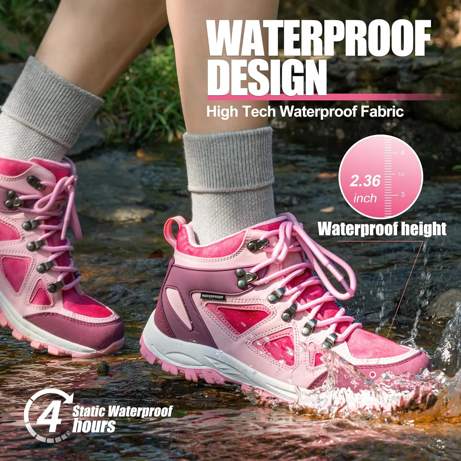 R CORD Kids Hiking Boots Waterproof Durable TPR Traction Outsole Anti-Skid Athletic Lace Up Hiking Shoes for Outdoor Adventure