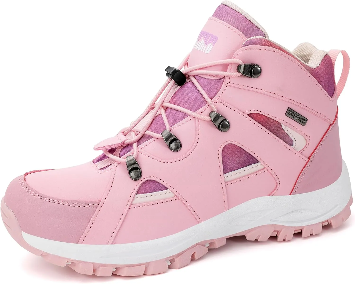 R CORD Kids Hiking Boots Waterproof Girls Hiking Boots Durable TPR Traction Outsole Anti-Skid Athletic Drawstring Closure