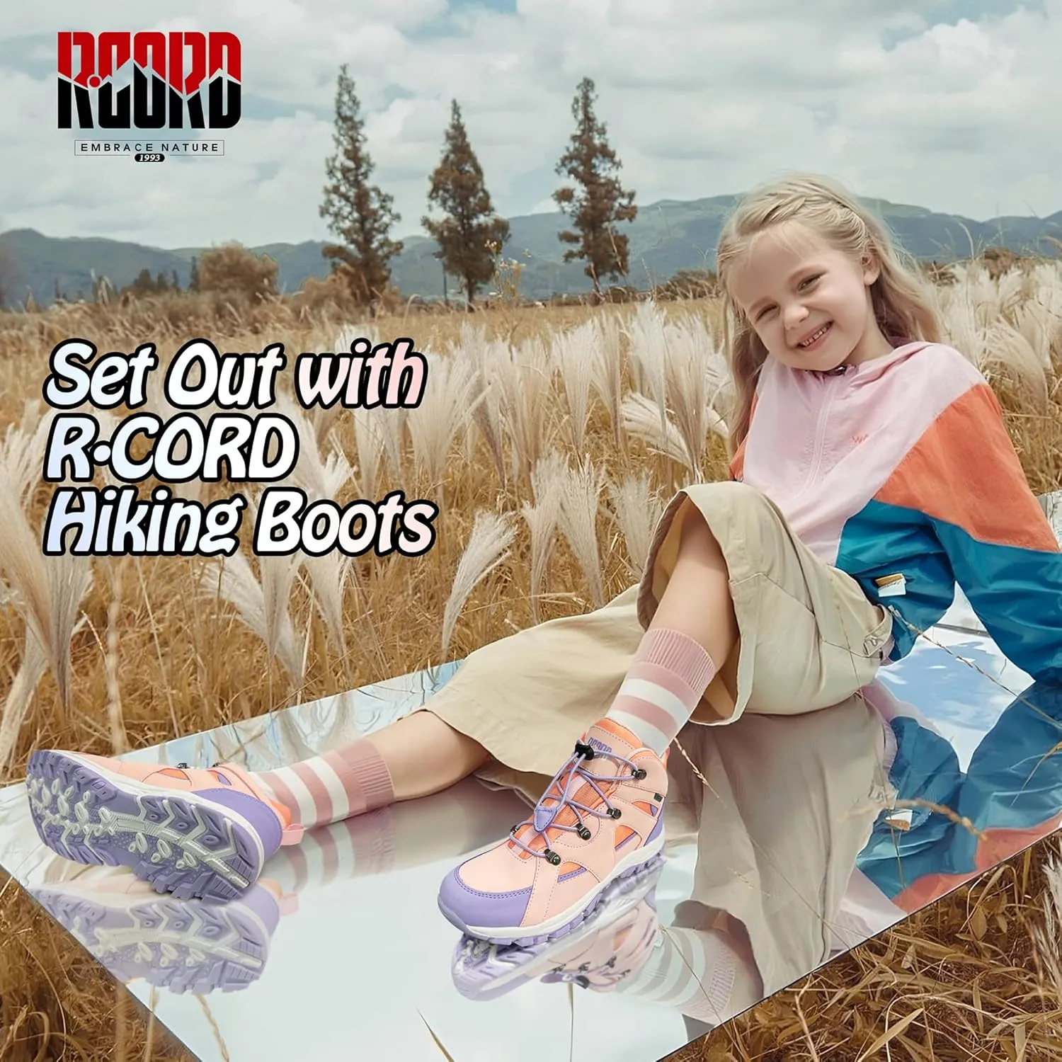 R CORD Kids Hiking Boots Waterproof Girls Hiking Boots Durable TPR Traction Outsole Anti-Skid Athletic Drawstring Closure