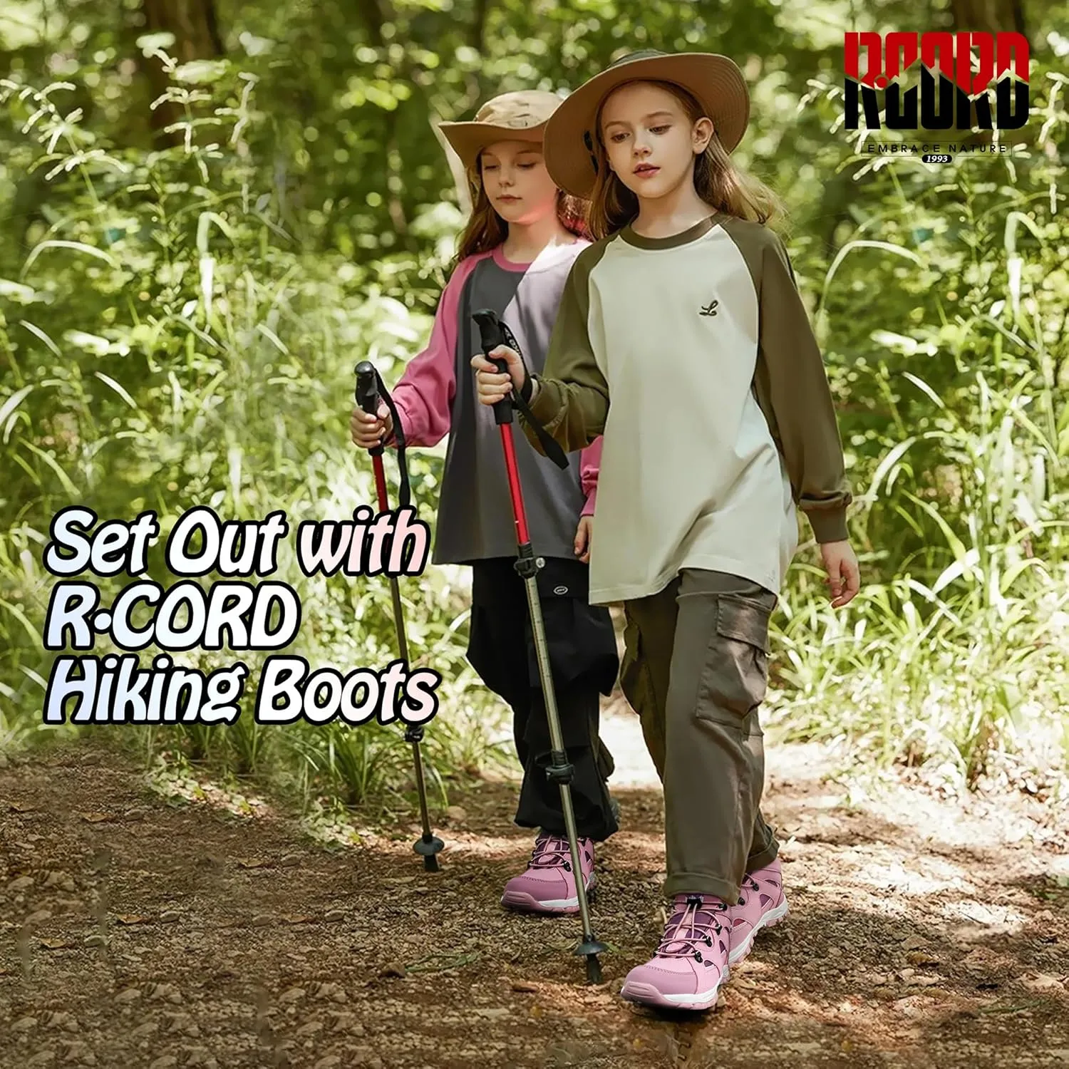 R CORD Kids Hiking Boots Waterproof Girls Hiking Boots Durable TPR Traction Outsole Anti-Skid Athletic Drawstring Closure