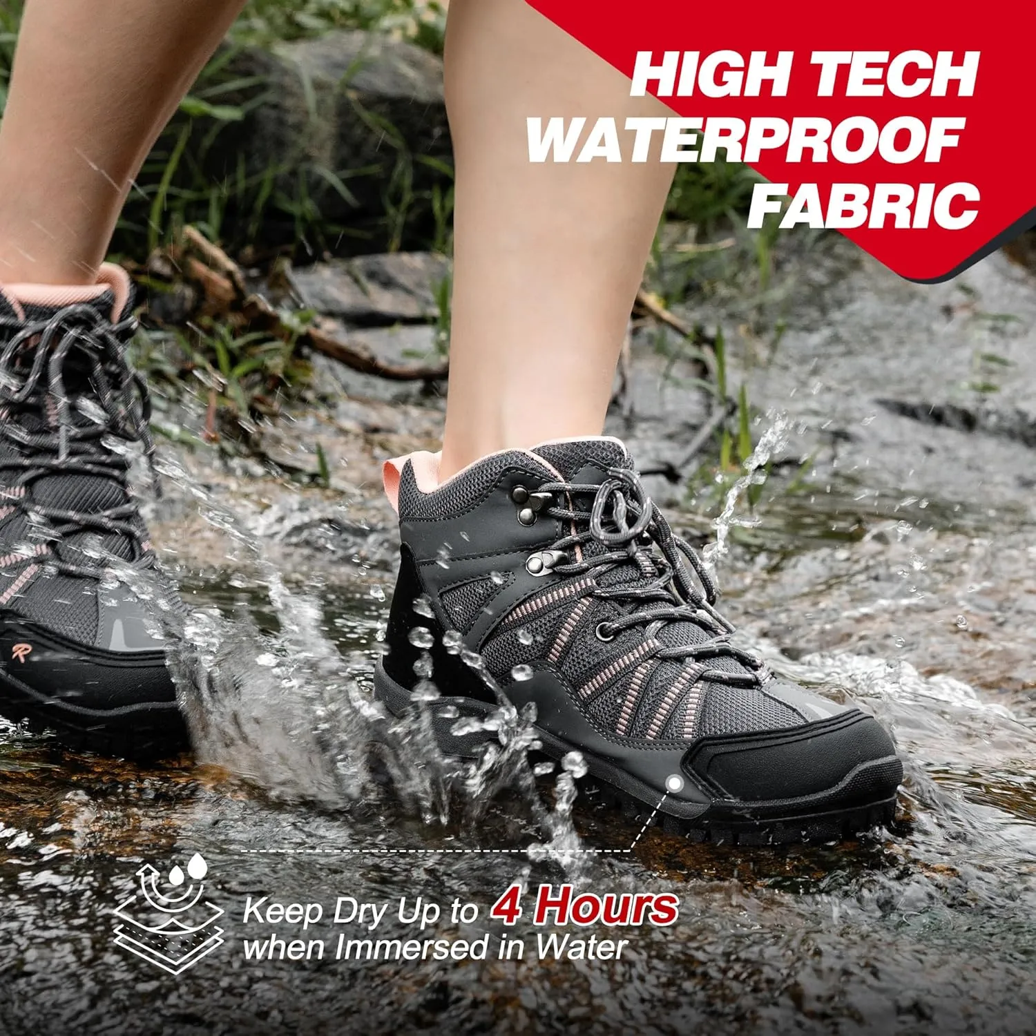 R CORD Womens Hiking Boots Waterproof Hiking Boots Womens Non-Slip Lightweight Outdoor Hiking Shoes Trekking Camping Trail Outdoor