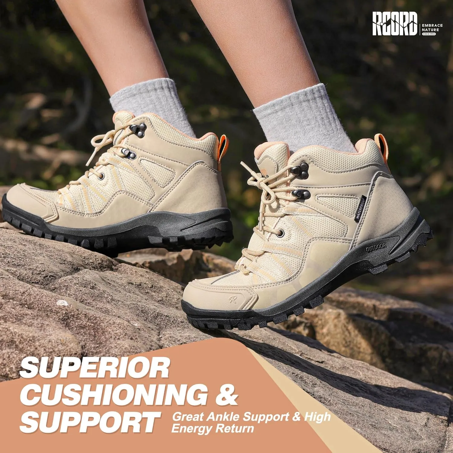 R CORD Womens Hiking Boots Waterproof Hiking Boots Womens Non-Slip Lightweight Outdoor Hiking Shoes Trekking Camping Trail Outdoor