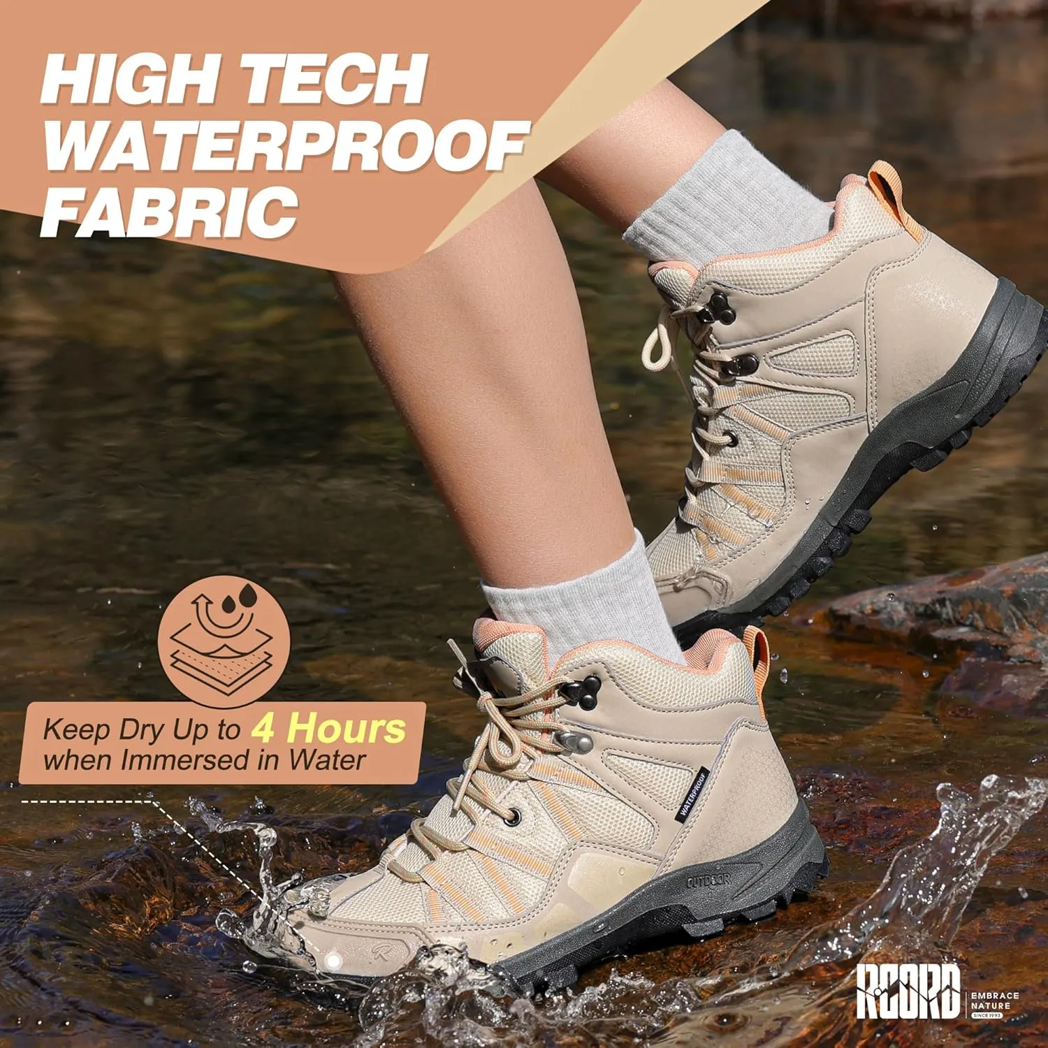 R CORD Womens Hiking Boots Waterproof Hiking Boots Womens Non-Slip Lightweight Outdoor Hiking Shoes Trekking Camping Trail Outdoor
