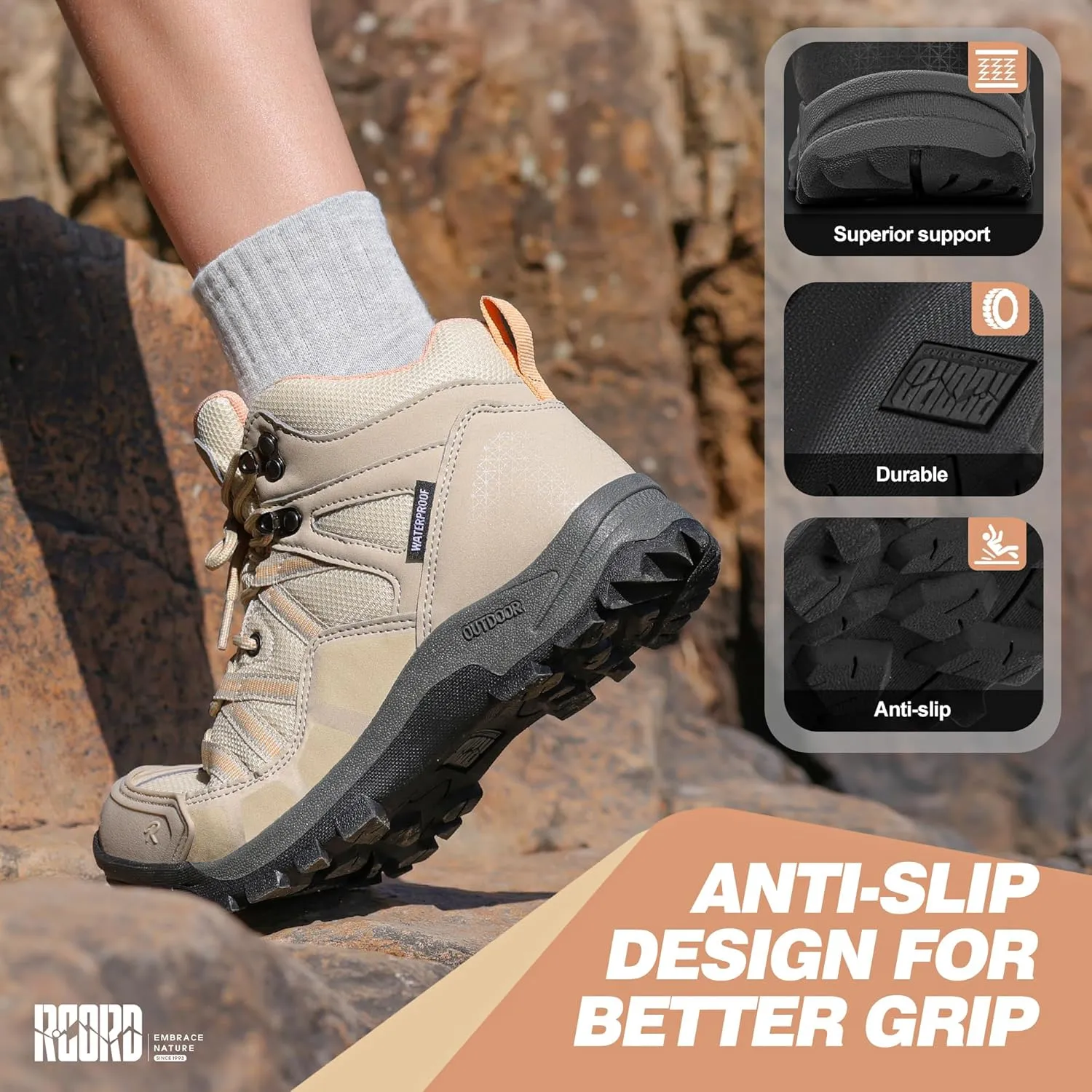 R CORD Womens Hiking Boots Waterproof Hiking Boots Womens Non-Slip Lightweight Outdoor Hiking Shoes Trekking Camping Trail Outdoor
