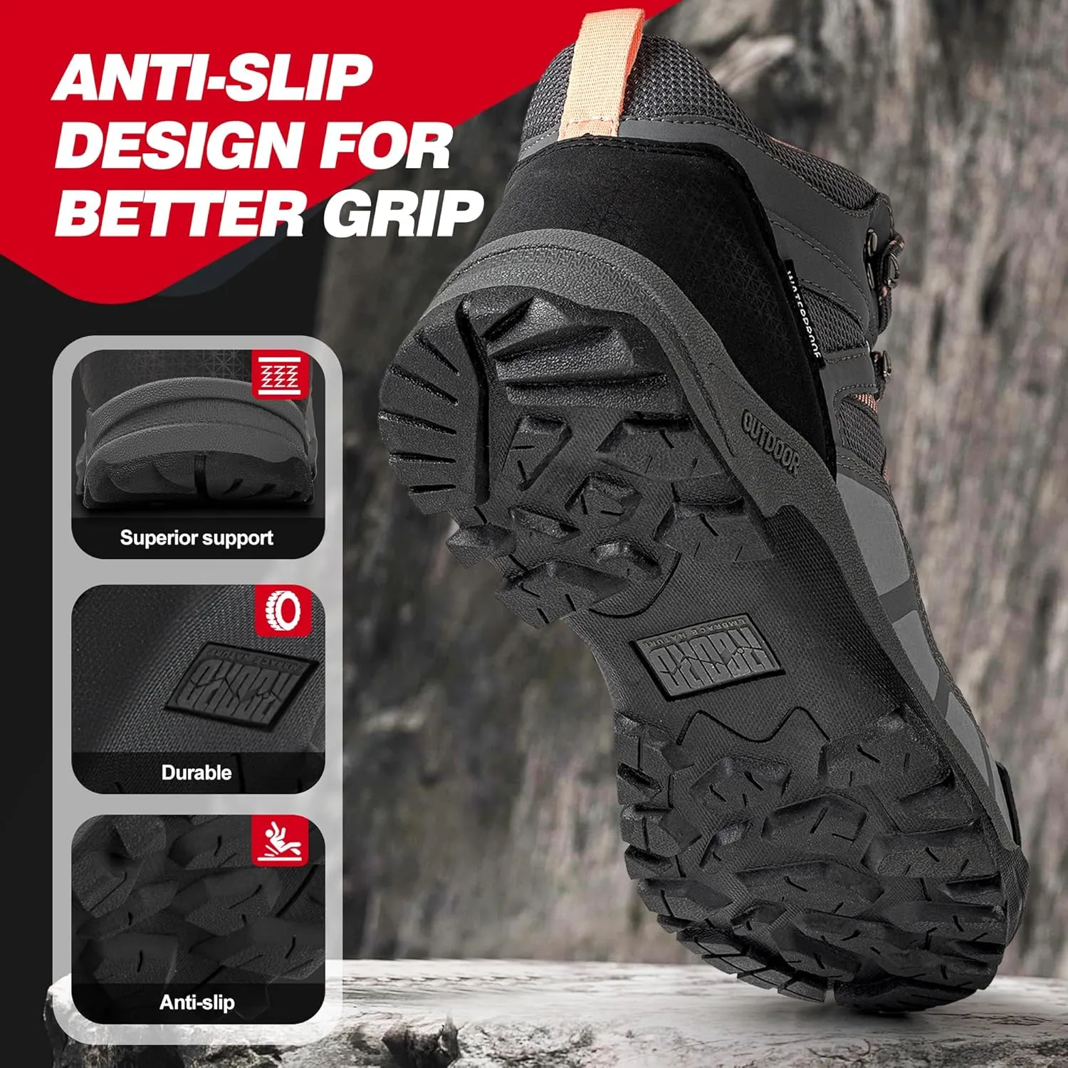 R CORD Womens Hiking Boots Waterproof Hiking Boots Womens Non-Slip Lightweight Outdoor Hiking Shoes Trekking Camping Trail Outdoor