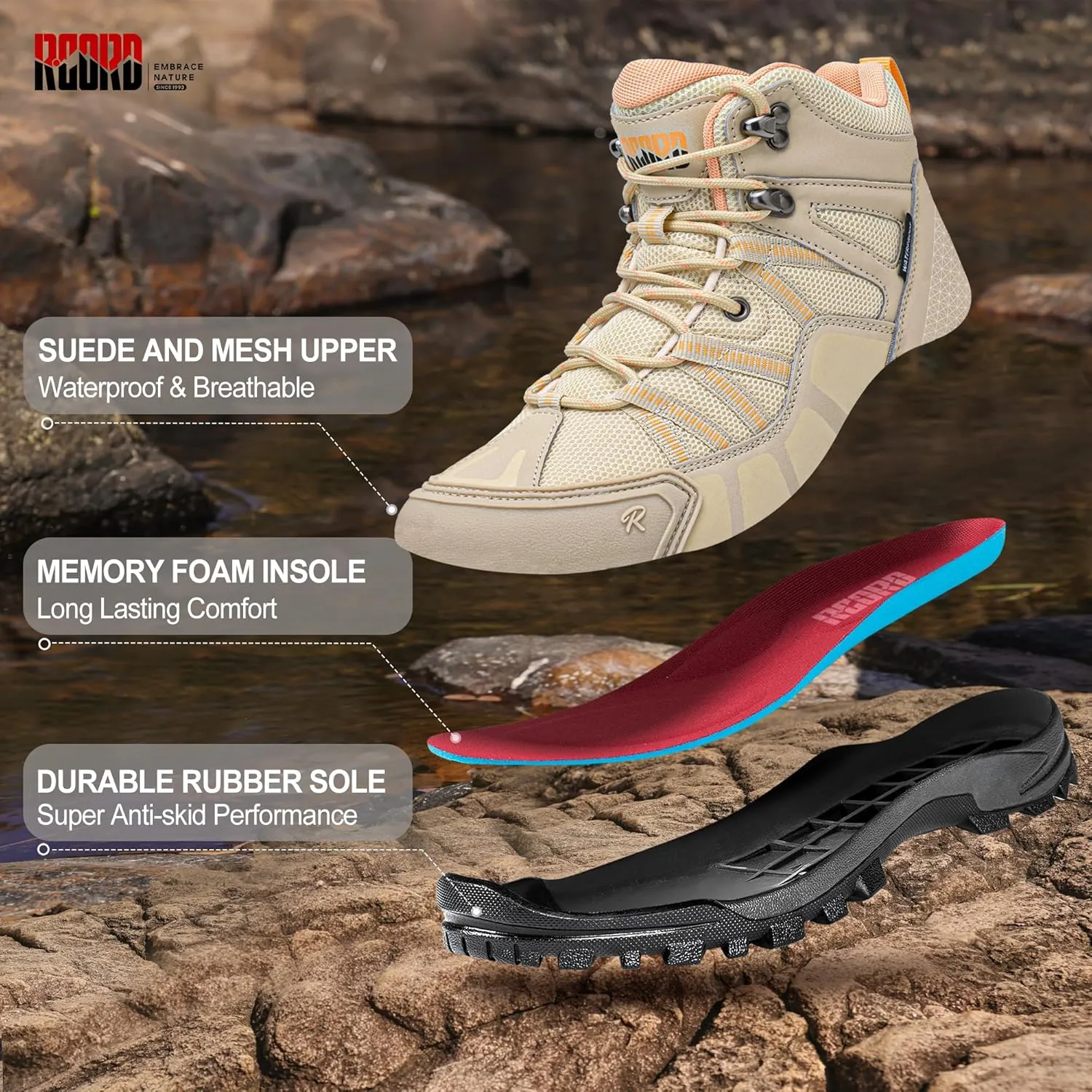 R CORD Womens Hiking Boots Waterproof Hiking Boots Womens Non-Slip Lightweight Outdoor Hiking Shoes Trekking Camping Trail Outdoor