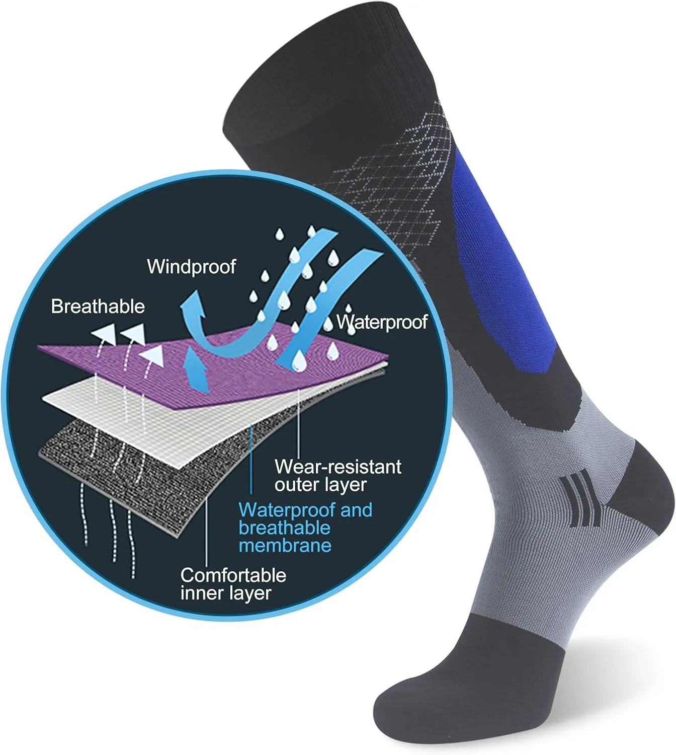 RANDY SUN Waterproof Breathable Knee High Kayaking Hunting Fishing Socks