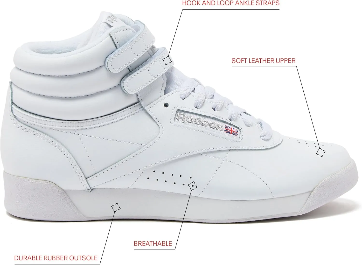 Reebok Women's Freestyle Hi High Top Sneakers for Women, Black or White Basketball and Tennis Shoes Womens Size 5-12