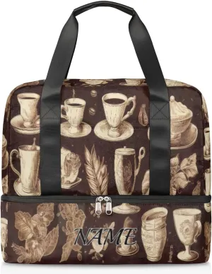 Retro Ceramic Tea Set Personalized Gym Duffle Bag for Women,Custom Mens Sports Tote Travel Bag with Shoe Compartment,Girls Boys Weekender Overnight Bag,Mommy Hospital Carry On Bag