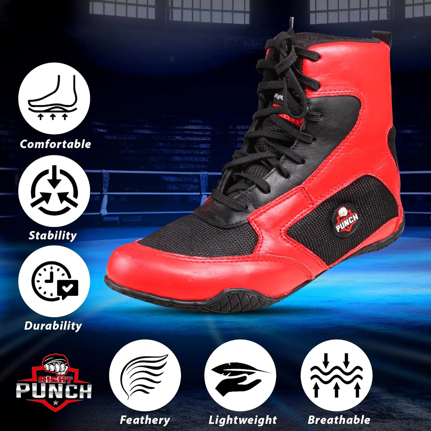 Rightpunch Breathable Boxing Shoes for Men, Women, and Youth | Non-Slip Lightweight Training Boxing Shoes with Rubber Sole