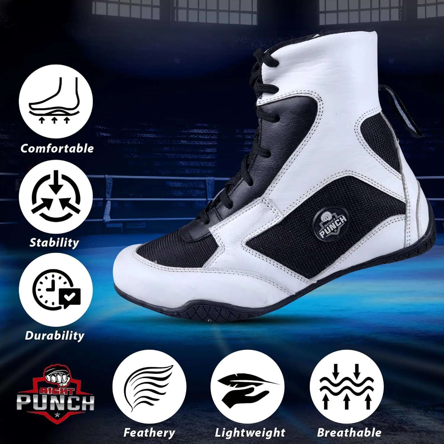 Rightpunch Breathable Boxing Shoes for Men, Women, and Youth | Non-Slip Lightweight Training Boxing Shoes with Rubber Sole